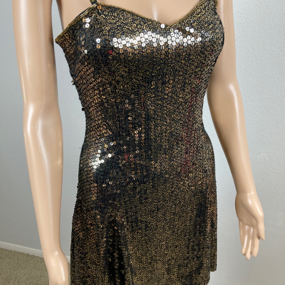 Oleg Cassini Gold and Black Sequin Dress